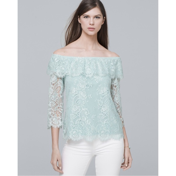 WHBM Mint Off-the-Shoulder Lace Top - Picture 1 of 9